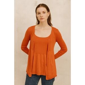 Eileen Fisher XS/S‎ Silk Cashmere Knit Cardigan Tank Top Set Orange Sweater Cozy